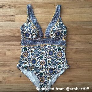 Boden Blue and Yellow Patterned One Piece Swimsuit